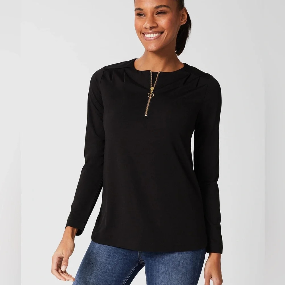 HOBBS London Kelsey Zip Neck Tunic Black Top Size XS